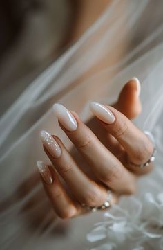 Bring a touch of glamour to your big day with these dazzling gold wedding nails that sparkle with every gesture. ... Read Article Bride Nail Designs, White Bridal Nails, Birthday Nail Designs, Bridal Nail, Thanksgiving Nail Art, Easter Nail Designs, Ring Inspo