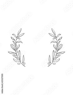 the outline of two branches with leaves on them, one is drawn in black and white