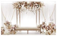 a wedding ceremony setup with flowers and candles