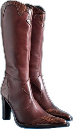 Fitted Brown Boots For Western-themed Events, Fitted Brown Western Mid-calf Boots, Formal Western Style Knee-high Heeled Boots, Western Style Fitted Brown Heeled Boots, Brown Fitted Western Heeled Boots, Fitted Western Brown Heeled Boots, Fitted Brown Western Heeled Boots, Brown Wide Calf Boots For Western-themed Events, Western Brown Snip Toe Heeled Boots