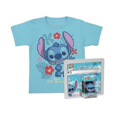 Complete your wardrobe with this exclusive Lilo & Stitch Stitch Pocket Pop! & Tee set! The front of this short-sleeved tee features art of Pop! Stitch surrounded by tropical flowers and leaves. This light blue, crewneck tee is also paired with a matching Pocket Pop! Stitch! Show off your Disney pride in your collection and on the go with this Pocket Pop! & Tee set! Vinyl figure is approximately 2-inches tall. Find more Funko products at Target. •Adult Unisex Sizes: XS-3X •100% Cotton •Apparel Si Lilo N Stitch, Multicolor Short Sleeve T-shirt For Disney Fans, Disney Pride, Disney Character Print Short Sleeve Shirt, Light Blue Crewneck, Disney Cotton T-shirt With Cartoon Print, Pop Stitch, Disney Fan Apparel Short Sleeve T-shirt, Cheap Disney Short Sleeve T-shirt