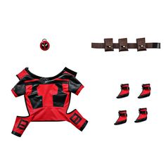 a red and black costume with matching boots