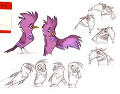 the concept art for disney's the angry birds is shown in purple and black