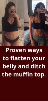 two women in bikinis taking selfies with their cell phones and the caption reads, proven ways to flatten your belly and ditch for the muffin top