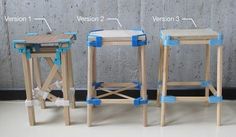 three stools are shown with measurements for each seat and the other one is made out of plywood