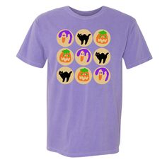 This 'Halloween Cookies' Comfort Colors tee is the perfect way to celebrate the spookiest time of the year! Bright and stylish, it's designed to make you stand out in a crowd. Slip it on and let the party begin this Halloween! Purple Halloween Graphic Tee T-shirt, Purple Short Sleeve T-shirt For Halloween, Stand Out In A Crowd, United Monograms, Lilly Inspired, Long Sleeve Baseball Tee, Matching Sets Outfit, Comfort Colors Sweatshirt, Sweat Set