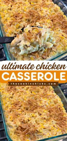 The ULTIMATE Chicken Casserole! Not only is this shredded chicken dinner loaded with noodles, bacon, and more, but it is also baked with French fried onions on top. Plus, this easy casserole recipe is ready in just 30 minutes! Chicken Casserole Recipes With French Fried Onions, Ultimate Chicken Casserole With French Fried Onions, Recipes Made With Shredded Chicken, Chicken Onion Casserole, Ultimate Chicken Noodle Casserole, Chicken Casserole With Fried Onions, Classic Chicken Casserole, Chicken Casserole With French Fried Onions On Top, Chicken With Fried Onions