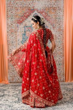 Deep Red Bridal Gotta Patti and Zardozi Lehenga – Panache Haute Couture Tomato Red Bridal Lehenga, Gotta Patti Lehenga, Wedding Trunk, Jodhpuri Suits, Indowestern Gowns, Dori Embroidery, Bright Outfit, Embroidery Lehenga, Satin Embroidery