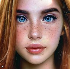 a girl with freckled hair and blue eyes