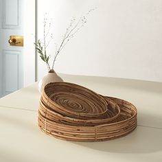 a wicker basket with a plant in it