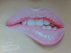 a painting of a pink lips with marshmallows on the tip and bottom