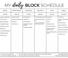 the daily schedule for my daily block schedule is shown in black and white with text