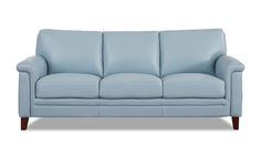 a light blue leather couch on a white background