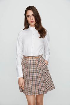 Skirt Winter, Tailored Style, Woman's Fashion, French Actress, Winter Skirt, Office Outfits, Preppy Style, Ruffle Trim, Cotton Poplin