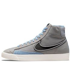 Nike Blazer Mid '77 Vintage 'Particle Grey Denim' DJ4648-073 (SNKR/Skate/Light/Casual/Mid Top/Non-Slip/Wear-resistant) Nike Casual Skate Shoes, Urban Cotton Skate Shoes For Skateboarding, Denim Blue Cotton Sneakers For Streetwear, Nike Blazer Mid Blue, Grey Nike Blazer Mid 77, Nike Blazer Mid 77 Baby Blue, Baby Blue Blazers Nike, Nike Blazer Mid '77 Vintage, Blazer Mid 77 Vintage