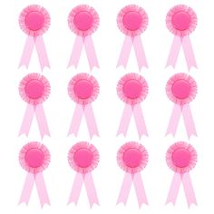 six pink ribbons are arranged in rows on a white background