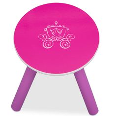 a pink stool with a white design on it