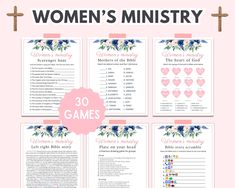 the printable game for women's ministry is shown with flowers and hearts on it