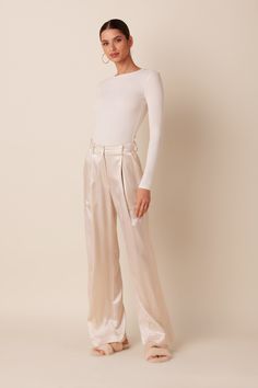 Pleated Pant, Silk Pant, Rib Top, Silk Pants, Pleated Pants, Low Rise Jeans, Fitted Sweater