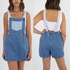 90s Womens Girls Blue Denim Short Cotton Denim Overalls Dress - Size MFor 10% off your first purchase visit - www.marlowvintage.com.auLightweight soft denimShorts underneath, wrap skirt over the topEXCELLENT vintage conditionMeasurementsSize: M (tagged 11/12)Waist: ~ 31"Hips: ~ 40"Length: Adjustable straps - can be made longer or shorter (3 buttons on the straps) Fabric: Cotton / DenimBrand: Kalifornia Model MeasurementsSavannah is 176cm | Bust: 31"/79cm | Waist: 25" | Hips: 38"/96cm || All vint Denim Overalls Dress, Womens Overalls, Overalls Dress, Jumper Denim, Overalls Vintage, Nba T Shirts, Animal Print Pants, Denim Dungarees, Denim Overall Dress