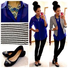 Hello, Gorgeous!: Meet Lucy! Blue Blouse Outfit Work, Royal Blue Blouse Outfit, Business Casual Outfits With Flats, Casual Outfits With Flats, Outfits With Flats, Blue Blouse Outfit, Blouse Outfit Work, Stylish Business Casual, Look Office