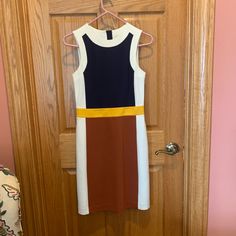 Perfect Condition, Only Worn Once. Originally $368. As Seen On Madam Secretary. Multicolor A-line Dress For Work, Multicolor Color Block Knee-length Dress, Multicolor Knee-length Color Block Dress, Chic Orange Color Block Dress, Orange Mod Fitted Dress, Orange Fitted Mod Dress, Fitted Orange Mod Dress, Multicolor Color Block Dresses For Workwear, Multicolor A-line Workwear Dress