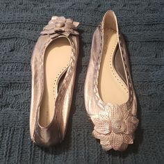 New Never Worn Adrienne Vittadini Metallic Flats 8.5 Versatile, Stylish, Beautiful Detailing. Color Is More Of A Bronze Metallic (Gunmetal) But That Wasn't A Choice Under Color Selections On Here Formal Flats With Metallic Accents For Spring, Formal Spring Flats With Metal Feet, Spring Silver Formal Ballet Flats, Spring Formal Silver Ballet Flats, Elegant Ballet Flats For Spring Party, Party Ballet Flats With Almond Toe, Silver Pointed Toe Ballet Flats For Spring, Gold Flats For Evening In Spring, Elegant Open Toe Ballet Flats For Spring