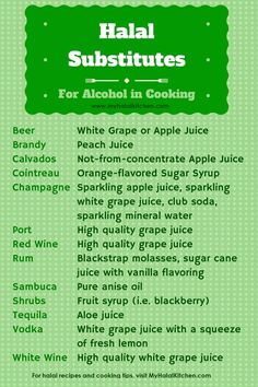 a green poster with the words hali substitues for alcohol in cooking