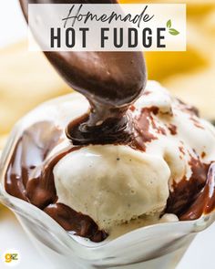 homemade hot fudge ice cream in a glass bowl