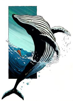 a drawing of a whale jumping out of the water