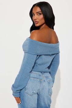 Available In Yellow And Dusty Blue. Pullover Sweater Long Sleeve Off Shoulder Fold Over Detail Cropped Ribbed Hem Self: 42% Acrylic 30% Nylon 28% Polyester Imported | Only One Off Shoulder Sweater in Dustyblue size 1X by Fashion Nova Denim Blue Long Sleeve Top For Winter, Stretch Blue Knit Top For Winter, Fitted Denim Blue Winter Top, Blue Off-shoulder Top For Fall, Chic Long Sleeve Denim Blue Top, Chic Denim Blue Long Sleeve Top, Casual Off-shoulder Sweater For Loungewear, Chic Blue Long Sleeve Knit Top, Blue Tops For Winter Loungewear