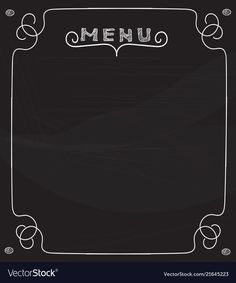 a chalkboard menu with the word menu written in white ink on a black background