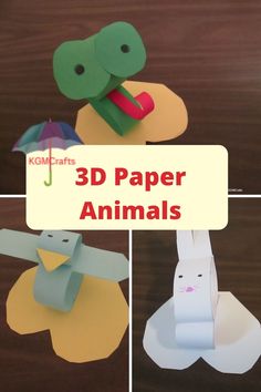 3d paper animals are shown in three different pictures, with the title'3d paper animals'above them