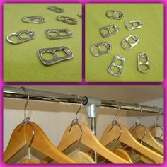 there are several pictures of clothes hangers