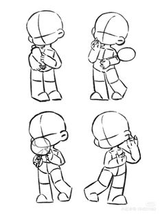 four different poses of a cartoon character, one with his hands on his face and the other