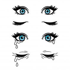 eyes with tears and tears on white background