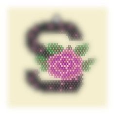 the letter s is made up of small squares and dots, with a flower in the middle