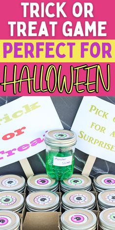 trick or treat game perfect for halloween with free printable tags and jars on the table