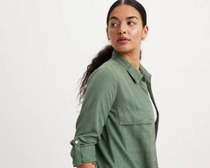 Inspired by classic workwear, our Doreen Utility Shirt features a timeless button-up front, two oversized patch pockets and versatile long sleeves that you can wear rolled up or down. A utilitarian-inspired shirt Cut with a standard fit With a button-up front Features two oversized patch pockets With adjustable long sleeves Casual Fall Shirt With Side Pockets, Utility Long Sleeve Shirt With Patch Pockets, Cotton Shirt With Flap Pockets For Workwear, Fall Shirt With Roll-up Sleeves And Spread Collar, Long Sleeve Shirt With Side Pockets For Fall, Spring Long Sleeve Shirt With Side Pockets, Utility Button-up Tops With Side Pockets, Collared Utility Jacket For Workwear, Everyday Long Sleeve Shacket With Welt Pockets