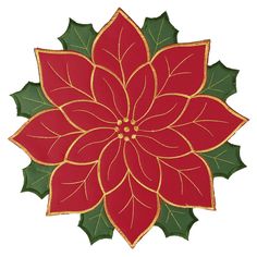 a red and green poinsettia with gold trim