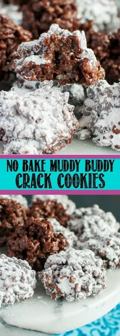 No Bake Muddy Buddy Crack Cookies are a super easy - Cookies Blog Desserts Nutella, Cracked Cookies, Muddy Buddy, Smores Dessert, Peanut Butter Snacks, Muddy Buddies, Baking Recipes Cookies, Puppy Chow