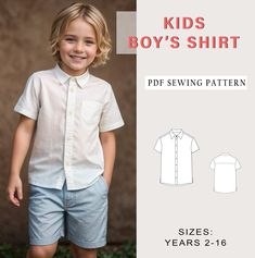 a young boy wearing shorts and a white shirt with the words kids boys's shirt