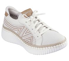 Look stylish all around with flexible easy-wearing comfort in Skechers Wilshire Blvd - Bellevue. This pull-on features a Stretch Fit® two-tone knit upper with deco laces and a cushioned Skechers Air-Cooled Memory Foam® comfort insole. Chic Shoes Flat, Skechers Sneakers, Chic Shoes, Casual Sneakers Women, Skechers Women, 2 Inch Heels, Look Stylish, Sneaker Collection, Sportswear Women