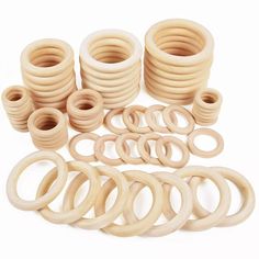 wooden rings and washers on a white background