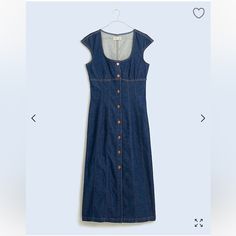 Keep It Casual In This Denim Button-Front Midi Dress. An Edgy Square Neckline And Flattering Seams Add An Unexpected Dose Of Cool. - Fitted Bodice, Flowy Skirt. - Length (Shoulder To Hem): 49” Inches - Neckline Drop (From Center): 7.5” Inches - Bust (Around): 36” Inches - Waist: 29” Inches - Hips: 36” Inches - 99% Cotton/1% Elastane. - Machine Wash. Madewell Denim Dress, Denim Midi Dress, Midi Denim, Denim Overall Dress, Midi Slip Dress, Strapless Midi Dress, White Halter Maxi Dress, Madewell Dresses, Madewell Denim