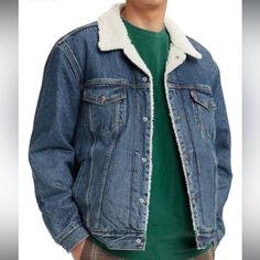 Only Worn 3xs Great Condition Just Wasn’t My Husbands Style. No Imperfections Like Brand New Took Great Care Of Levi's Casual Blue Outerwear, Levi's Casual Outerwear For Cold Weather, Casual Blue Levi's Outerwear, Raw Denim Jacket, Sherpa Trucker Jacket, Sherpa Denim Jacket, Mens Sherpa, Levis Jacket, Raw Denim