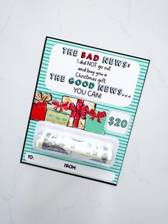 a card with an ad for the good news and a tube of toothpaste