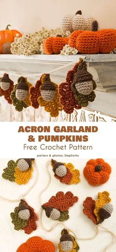 crocheted acorn garlands and pumpkins are featured in this free pattern