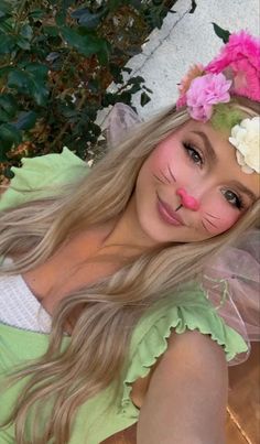 Kitty Fairy Costume, Bunny Make Up Halloween Easy, Pink Cat Halloween Costume, Easter Makeup Easy, Pink Bunny Makeup Halloween