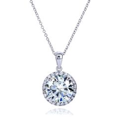 Round Moissanite and Diamond Necklace 3 1/3 CTW 14k Gold 5 Carat Ring, Round Halo, Round Moissanite, Buying Diamonds, 3 Carat, Ring Size Guide, White Rose Gold, Metal Stamping, Diamond Necklace